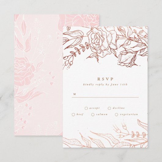 Eenvoudig Roos Gold Copper Elegant Floral Wedding RSVP Kaartje (Voorkant / Achterkant)