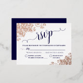 Eenvoudig Roos Gold- en marineverbinding RSVP Folie Uitnodiging Briefkaart (Voorkant / Achterkant)