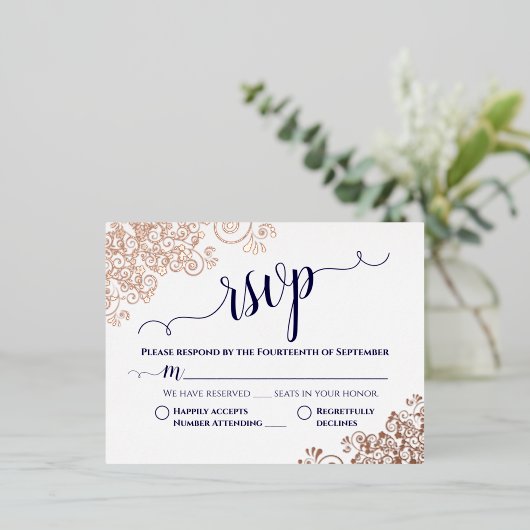 Eenvoudig Roos Gold- en marineverbinding RSVP Folie Uitnodiging Briefkaart (Staand Voorkant)