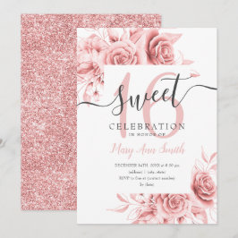 Eenvoudig Roos Gold Floral & Glitter Sweet 16 Scri Kaart