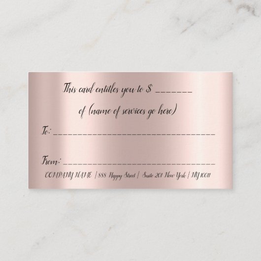 Eenvoudig Roos Gold Heart Cadeaubon Beauty VIP Afsprakenkaartje (Achterkant)