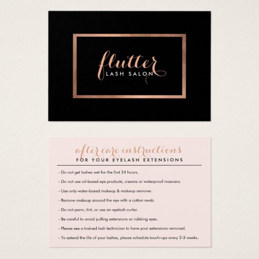Eenvoudig Roos Gold Lash Salon Logo Zwart Nazorg Visitekaartje (Voorkant /achterkant)