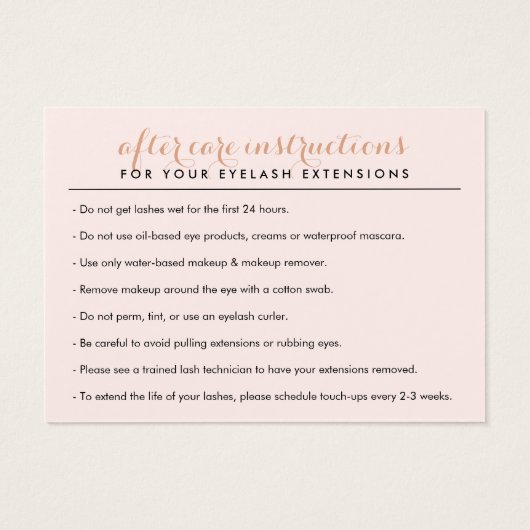 Eenvoudig Roos Gold Lash Salon Logo Zwart Nazorg Visitekaartje (Achterkant)