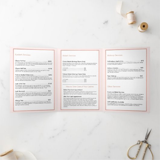 Eenvoudig Roos Gold Lash Salon Roze Brochure Drieluik Kaart (Binnen)