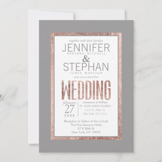 Eenvoudig Roos Gold Lijst Slate Grey Wedding Kaart (Voorkant)