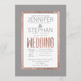 Eenvoudig Roos Gold Lijst Slate Grey Wedding Kaart