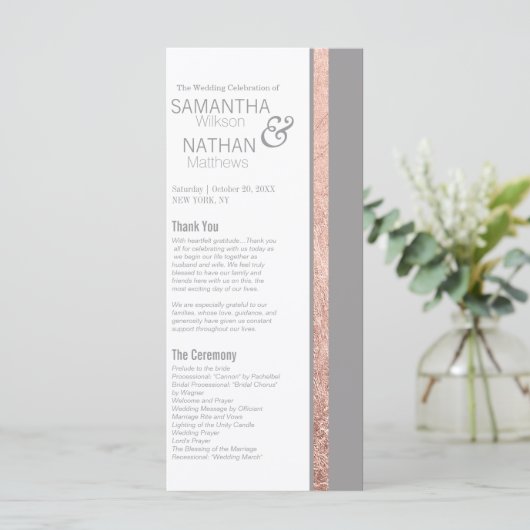 Eenvoudig Roos Gold Lijst Slate Grey Wedding Programmakaart (Staand voorkant)