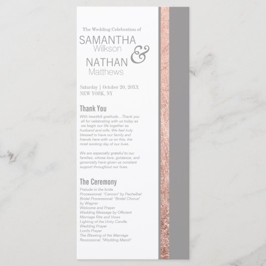 Eenvoudig Roos Gold Lijst Slate Grey Wedding Programmakaart (Voorkant)