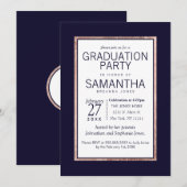 Eenvoudig Roos Gold Lined Navy Blue Graduation Par Kaart (Voorkant / Achterkant)