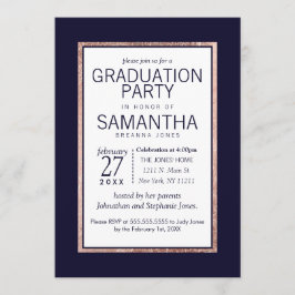 Eenvoudig Roos Gold Lined Navy Blue Graduation Par Kaart