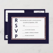 Eenvoudig Roos Gold Lined Navy Blue RSVP Briefkaar Uitnodiging Briefkaart (Voorkant / Achterkant)