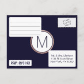Eenvoudig Roos Gold Lined Navy Blue RSVP Briefkaar Uitnodiging Briefkaart (Achterkant)