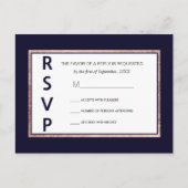 Eenvoudig Roos Gold Lined Navy Blue RSVP Briefkaar Uitnodiging Briefkaart (Voorkant)