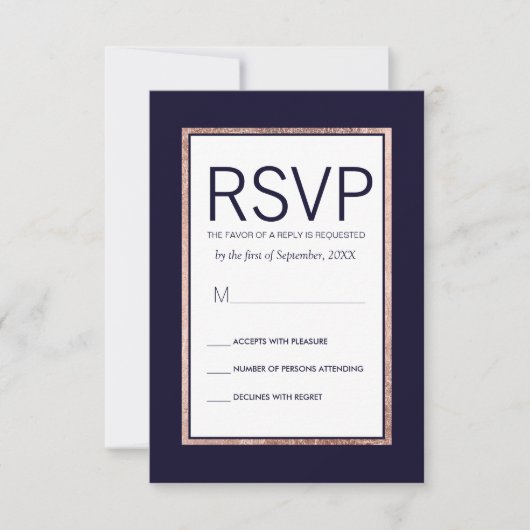 Eenvoudig Roos Gold Lined Navy Blue RSVP-kaarten RSVP Kaartje (Voorkant)