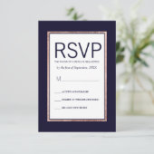 Eenvoudig Roos Gold Lined Navy Blue RSVP-kaarten RSVP Kaartje (Staand voorkant)
