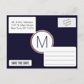 Eenvoudig Roos Gold Lined Navy Blue Save the Dates Aankondigingskaart (Achterkant)