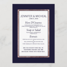 Eenvoudig Roos Gold Lined Navy Blue Wedding Menu