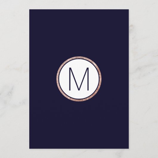 Eenvoudig Roos Gold Lined Navy Blue Wedding Menu (Achterkant)