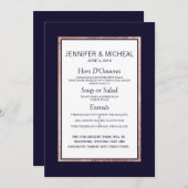 Eenvoudig Roos Gold Lined Navy Blue Wedding Menu (Voorkant / Achterkant)