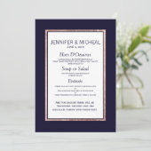 Eenvoudig Roos Gold Lined Navy Blue Wedding Menu (Staand voorkant)