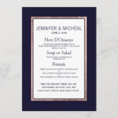Eenvoudig Roos Gold Lined Navy Blue Wedding Menu (Voorkant)