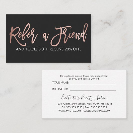 Eenvoudig Roos Gold Modern Typografie Black White Aanbevelingskaartje (Voorkant / Achterkant)