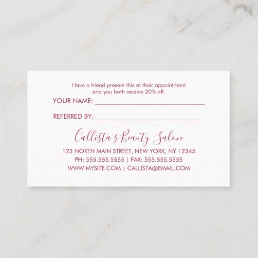 Eenvoudig Roos Gold Modern Typografie Donkerroze Aanbevelingskaartje (Achterkant)