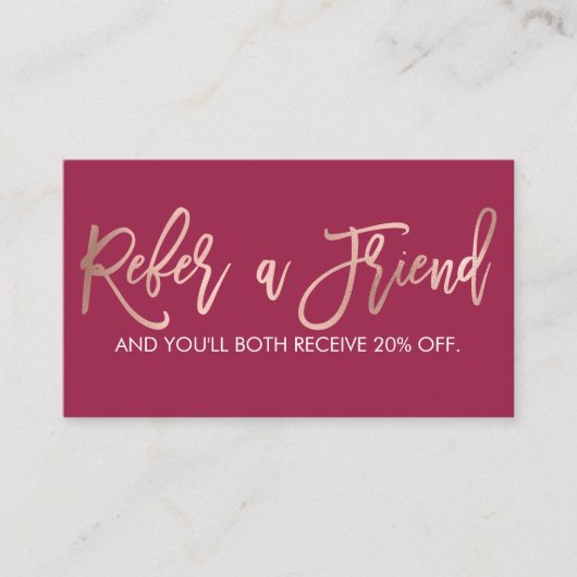 Eenvoudig Roos Gold Modern Typografie Donkerroze Aanbevelingskaartje (Voorkant)