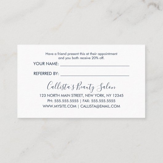 Eenvoudig Roos Gold Modern Typografie Navy Blue Aanbevelingskaartje (Achterkant)