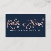 Eenvoudig Roos Gold Modern Typografie Navy Blue Aanbevelingskaartje (Voorkant)