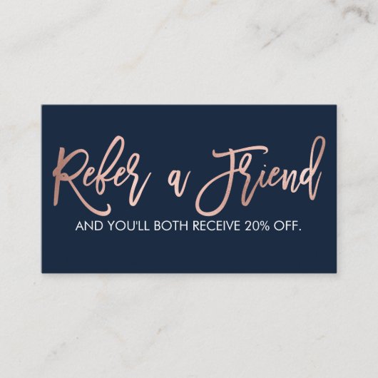 Eenvoudig Roos Gold Modern Typografie Navy Blue Aanbevelingskaartje (Voorkant)