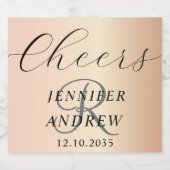 Eenvoudig Roos Gold Monogram Weddenschap Sparkling Wijnetiket (Enkel label)