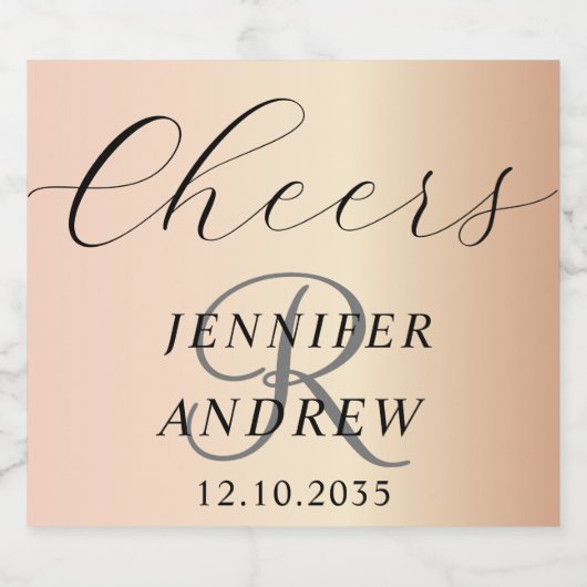 Eenvoudig Roos Gold Monogram Weddenschap Sparkling Wijnetiket (Enkel label)