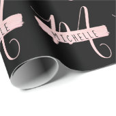 Eenvoudig Roos Gold Paint Naam Monogram zwart Cadeaupapier (Rol Hoek)