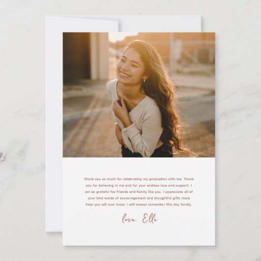 Eenvoudig Roos Gold Script 2 Photo-Afstuderen Bedankkaart (Achterkant)