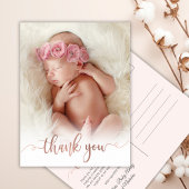 Eenvoudig Roos Gold Script Baby Foto Dank u Briefkaart