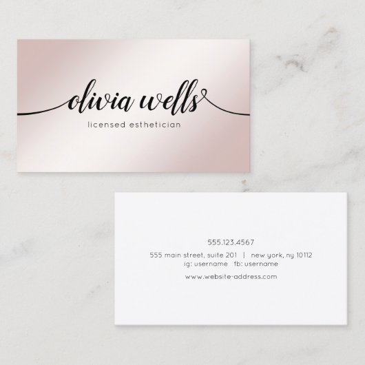 Eenvoudig Roos Gold Signature Script Beauty Salon Visitekaartje (Voorkant / Achterkant)