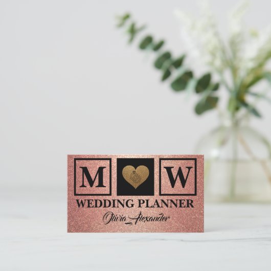 Eenvoudig Roos Gold Wedding Planner Visitekaartje (Staand voorkant)