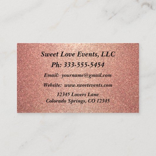 Eenvoudig Roos Gold Wedding Planner Visitekaartje (Achterkant)