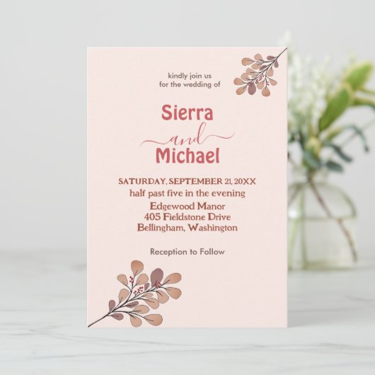 Eenvoudig Roos Gold Wildflower Weddenation Kaart (Staand voorkant)