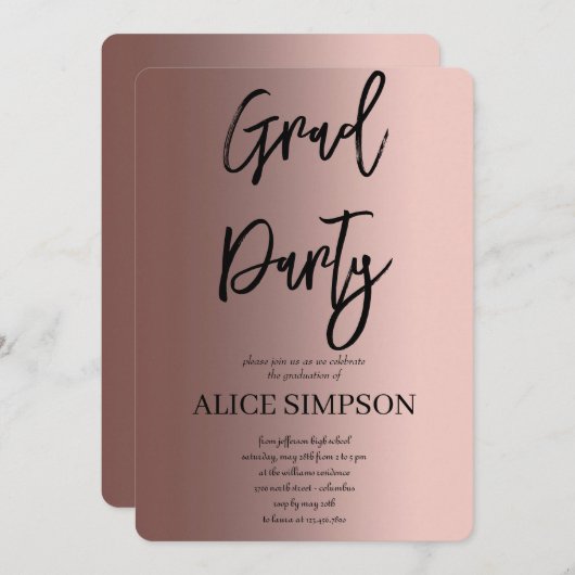 Eenvoudig roos goud Afstuderen Kaart (Voorkant / Achterkant)