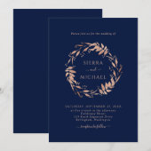 Eenvoudig Roos Goud Blauw Blauw Blauw Bruiloft Kaart (Voorkant / Achterkant)