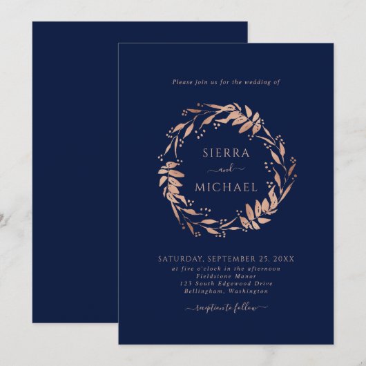 Eenvoudig Roos Goud Blauw Blauw Blauw Bruiloft Kaart (Voorkant / Achterkant)