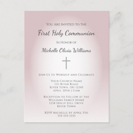 Eenvoudig Roos Goud Eerste Communie Elegant Uitnodiging Briefkaart (Voorkant)