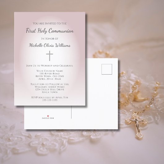 Eenvoudig Roos Goud Eerste Communie Elegant Uitnodiging Briefkaart