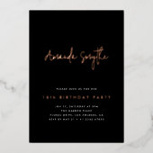 Eenvoudig Roos Goud en Zwart 16e Verjaardagsfeest Folie Uitnodiging (Voorkant)