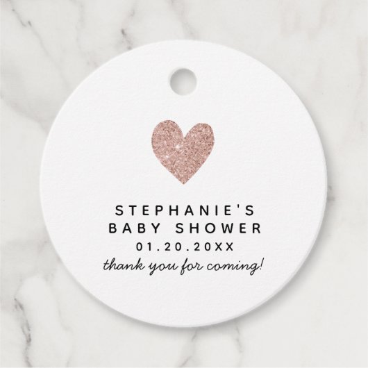 Eenvoudig Roos Goud Glitter Hart Baby shower Bedankjes Labels (Voorkant)