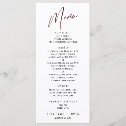 Eenvoudig Roos Goud Hedendaagse Typografie Menu (Voorkant)