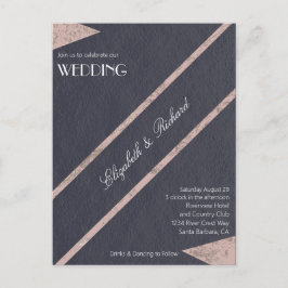 Eenvoudig Roos Goud Marmer Blauw Huwelijksuitnodig Briefkaart