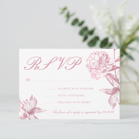 Eenvoudig Roos Goud Moderne Bloemen Huwelijk RSVP (Staand voorkant)